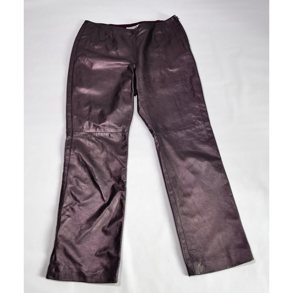 Kay Unger NY Womens Leather Pants Size 14 Burgundy Plum - Picture 4 of 10
